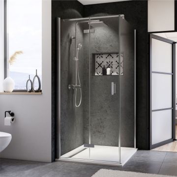 Breuer Panorama Duschtür mit Seitenwand - 100 x 100 cm Drehfalttür