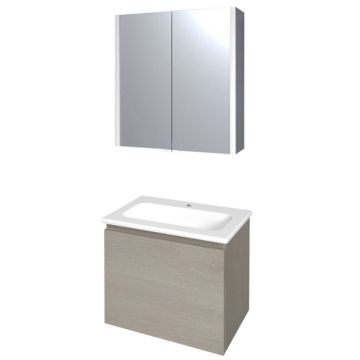 Burgbad Bel Badmöbel Set 1-2 - 63 cm, Spiegelschrank, Keramik-Waschtisch, Unters