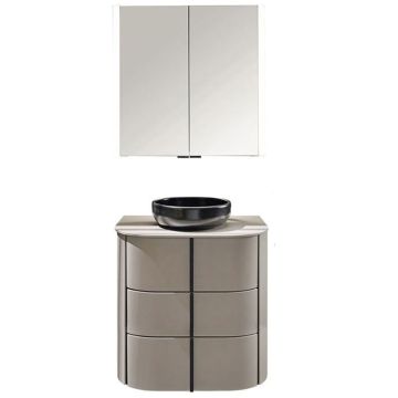 Burgbad Lavo 2.0 Badmöbel Set 43 - 72 cm, Spiegelschrank, Keramik-Aufsatzbecken