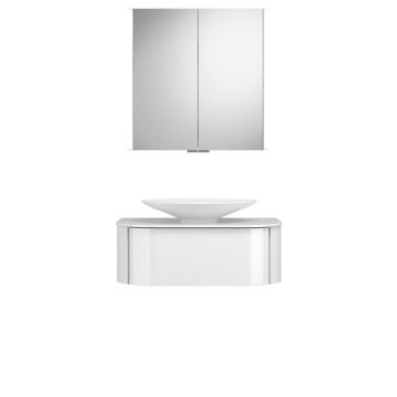 Burgbad Lavo 2.0 Badmöbel Set 38 - 72 cm, Spiegelschrank, Mineralguss-Aufsatzbec