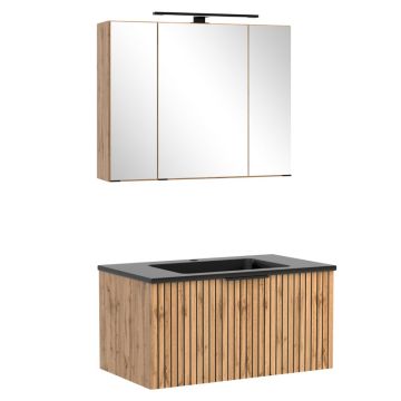 Held Möbel Ashton Badmöbel Set - 80 cm,Spiegelschrank mit LED-Aufbauleuchte