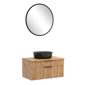 Held Möbel Ashton Badmöbel Set - 80 cm, Flächenspiegel, Keramik-Aufsatzbecken