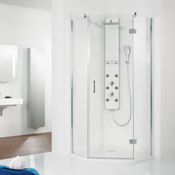 HSK Premium Softcube Fünfeckdusche - 3-teilig - 1 Drehtür und 2 Festelemente