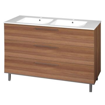 Puris Quada Keramik-Doppel-WT und Waschtischunterschrank 122 cm