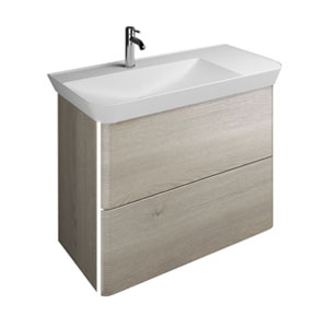 Ausführung Waschtisch mit Unterschrank: Mulde links, mit LED-Griffleistenbeleuchtung