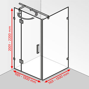 Breite / Tiefe / Höhe: 1101 - 1300 mm / 1101 - 1300 mm / 2001 - 2200 mm