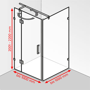 Breite / Tiefe / Höhe: bis 1000 mm / bis 1000 mm / 2001 - 2200 mm