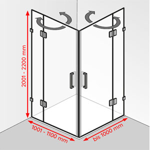 Breite / Tiefe / Höhe: 1001 - 1100 mm / bis 1000 mm / 2001 - 2200 mm