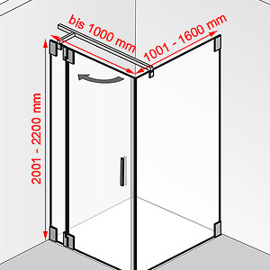 Breite / Tiefe / Höhe: bis 1000 mm / 1001 - 1600 mm / 2001 - 2200 mm