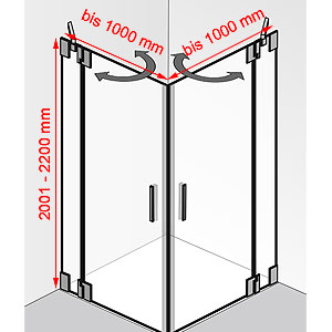 Breite / Tiefe / Höhe: bis 1000 mm / bis 1000 mm / 2001 - 2200 mm