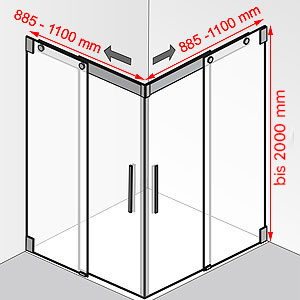 Breite / Tiefe / Höhe: 885 - 1100 mm / 885 - 1100 mm / bis 2000 mm