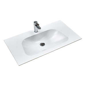 Waschtisch-Typ: Mineralmarmor-Waschtisch - 92 cm, Weiß Glanz, Clou-Überlauf