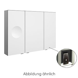 Ausführung Spiegelschrank: Lupenspiegel links, Platz für den Seifenspender rechts