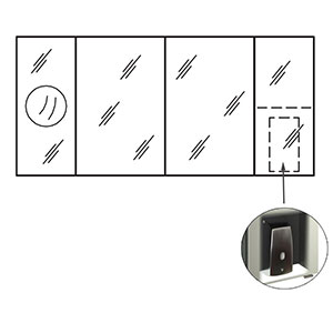 Ausführung Spiegelschrank: Lupenspiegel links, Platz für den Seifenspender rechts