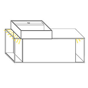 Ausführung Waschtisch mit Unterschrank: Becken links, mit Waschtisch-Beleuchtung 2 x 0,7 Watt