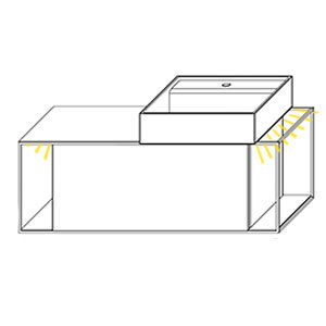 Ausführung Waschtisch mit Unterschrank: Becken rechts, mit Waschtisch-Beleuchtung 2 x 0,7 Watt