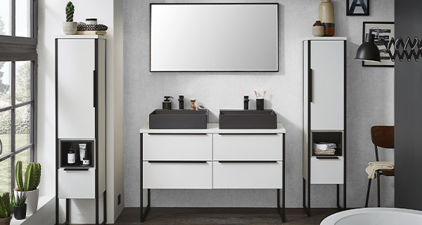 Puris Aspekt Badmöbel Set stehend Schwarze Standbeine Puris Aspekt Badmöbel stehend